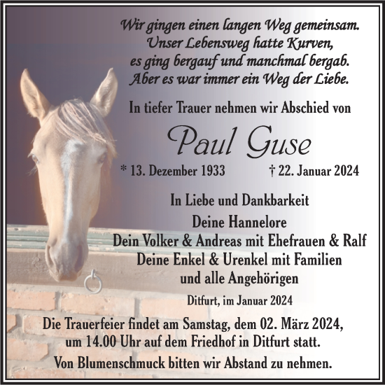 Traueranzeige von Paul Guse von Trauerkombi Quedlinburg