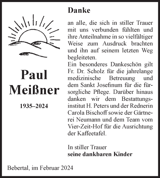 Traueranzeige von Paul Meißner von Volksstimme Haldensleben/Wolmirstedt