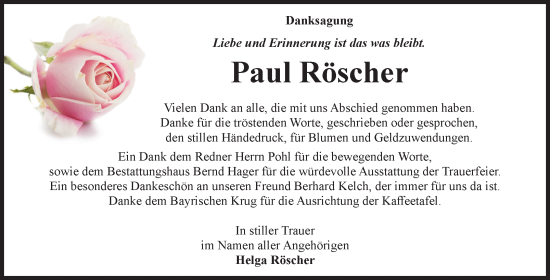 Traueranzeige von Paul Röscher von Volksstimme Magdeburg