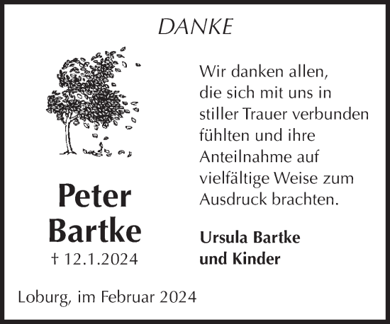 Traueranzeige von Peter Bartke von Volksstimme Zerbst