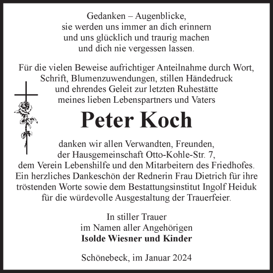 Traueranzeige von Peter Koch von Volksstimme Schönebeck