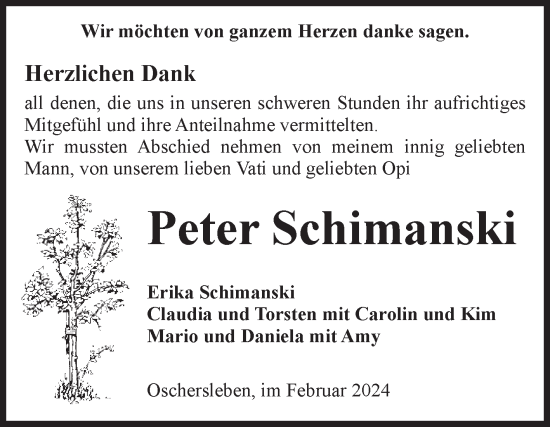 Traueranzeige von Peter Schimanski von Volksstimme Oschersleben/Wanzleben