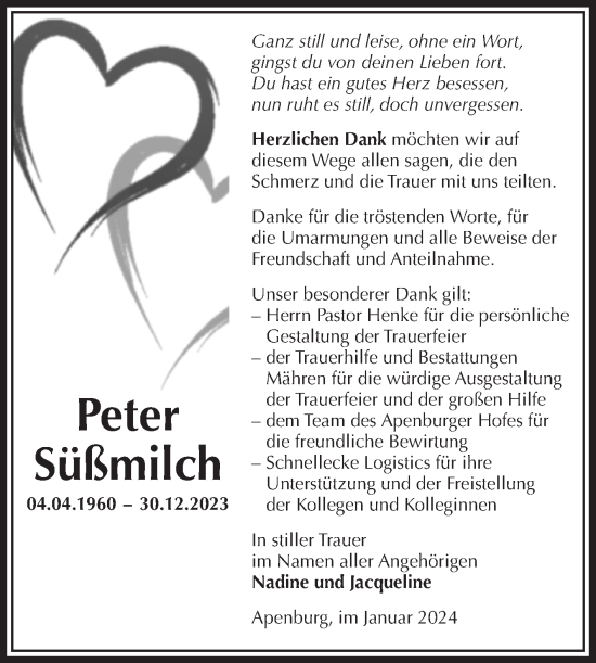 Traueranzeige von Peter Süßmilch von Volksstimme Altmark West
