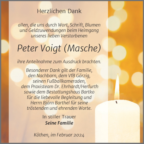 Traueranzeige von Peter Voigt von Trauerkombi Köthen