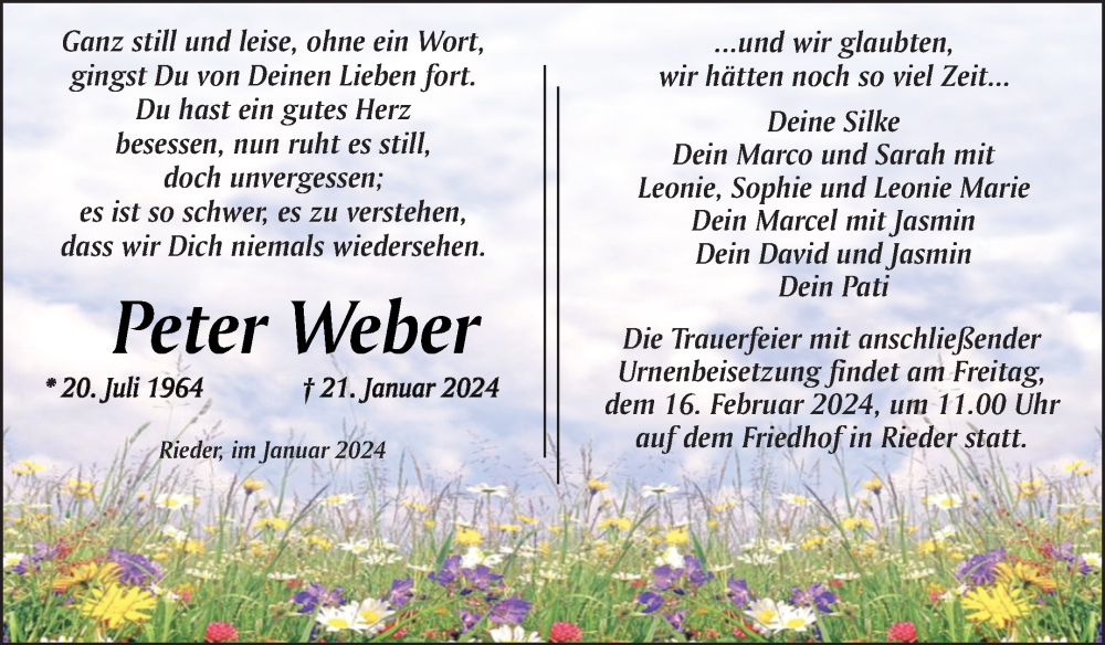  Traueranzeige für Peter Weber vom 03.02.2024 aus Trauerkombi Quedlinburg