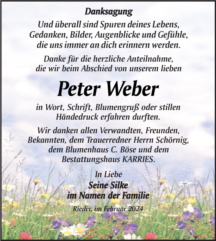  Traueranzeige für Peter Weber vom 24.02.2024 aus Trauerkombi Quedlinburg
