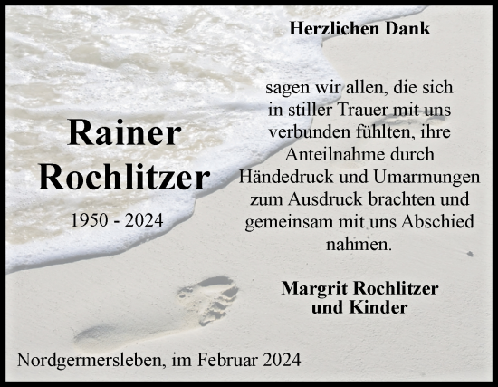 Traueranzeige von Rainer Rochlitzer von Volksstimme Haldensleben/Wolmirstedt