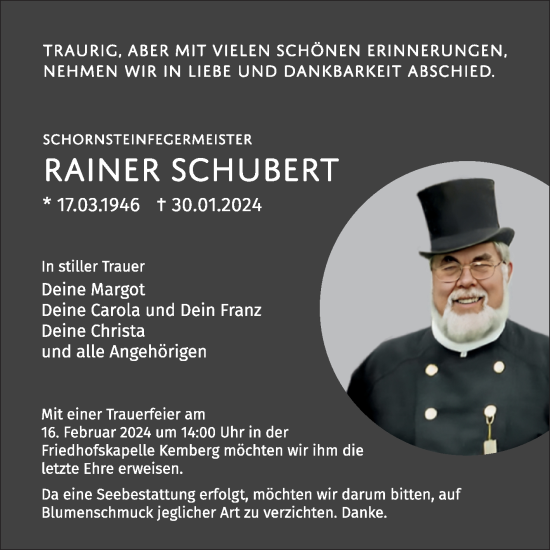 Traueranzeige von Rainer Schubert von Trauerkombi Wittenberg