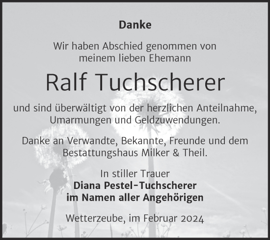 Traueranzeige von Ralf Tuchscherer von Trauerkombi Zeitz