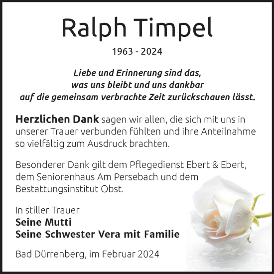 Traueranzeige von Ralph Timpel von Trauerkombi Merseburg