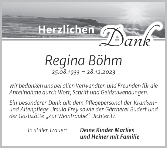 Traueranzeige von Regina Böhm von Mitteldeutsche Zeitung Weißenfels