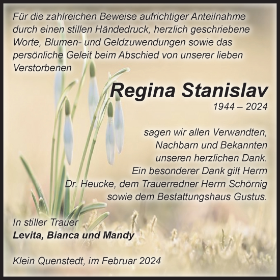 Traueranzeige von Regina Stanislav von Volksstimme Halberstadt