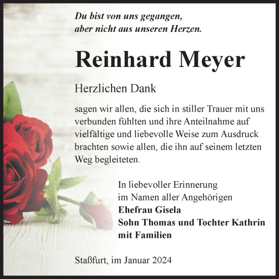 Traueranzeige von Reinhard Meyer von Volksstimme Staßfurt