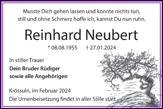 Traueranzeige von Reinhard Neubert von Trauerkombi Weißenfels