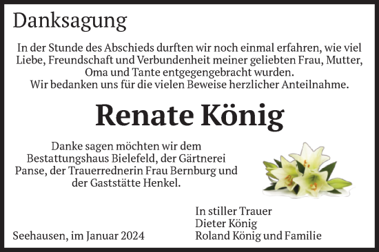 Traueranzeige von Renate König von Volksstimme Altmark Ost
