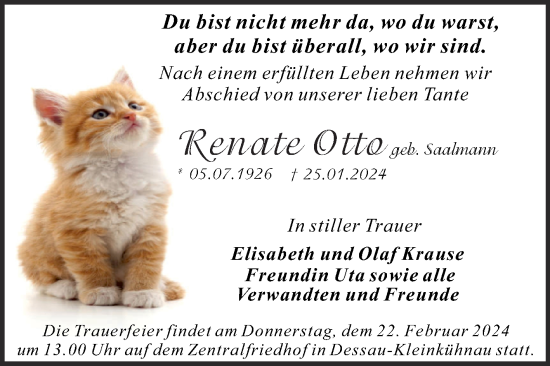 Traueranzeige von Renate Otto von Trauerkombi Dessau