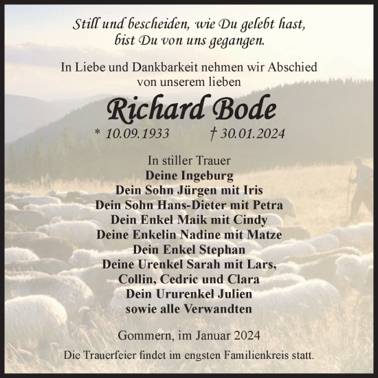 Traueranzeige von Richard Bode 