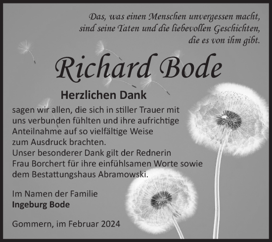 Traueranzeige von Richard Bode 