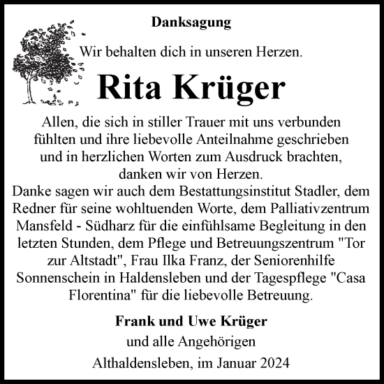 Traueranzeige von Rita Krüger von Volksstimme Haldensleben/Wolmirstedt