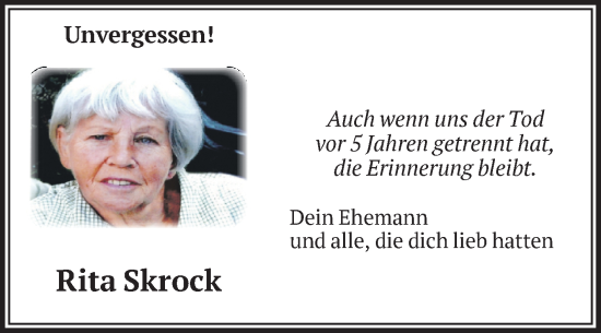 Traueranzeige von Rita Skrock von Volksstimme Altmark Ost
