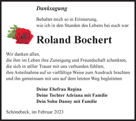 Traueranzeige von Roland Bochert von Volksstimme Schönebeck