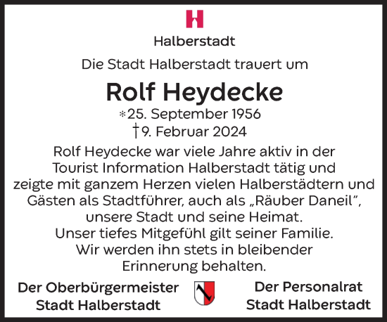 Traueranzeige von Rolf Heydecke von Volksstimme Halberstadt