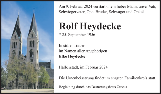 Traueranzeige von Rolf Heydecke von Volksstimme Halberstadt