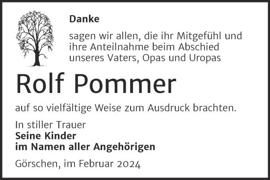 Traueranzeige von Rolf Pommer von Super Sonntag Naumburg/Nebra