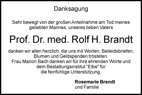 Traueranzeige von Rolf H. Brandt von Volksstimme Magdeburg