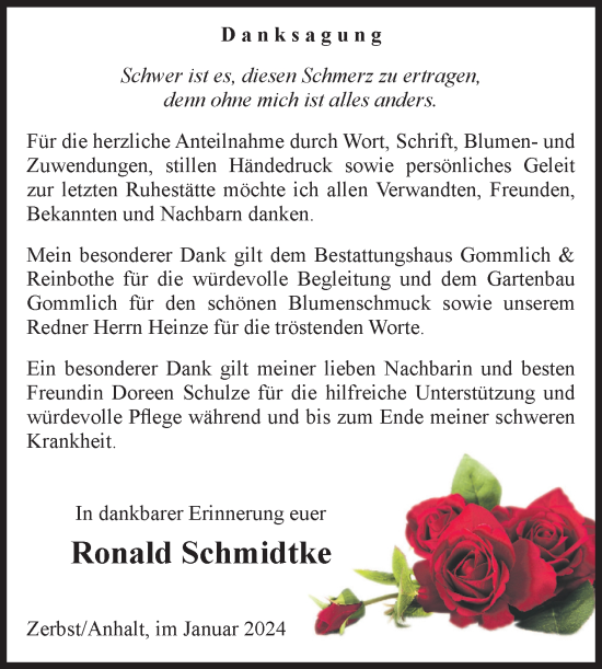 Traueranzeige von Ronald Schmidtke von Volksstimme Zerbst