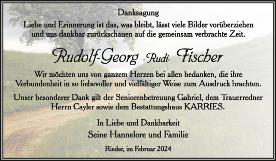 Traueranzeige von Rudolf-Georg Fischer von Trauerkombi Quedlinburg