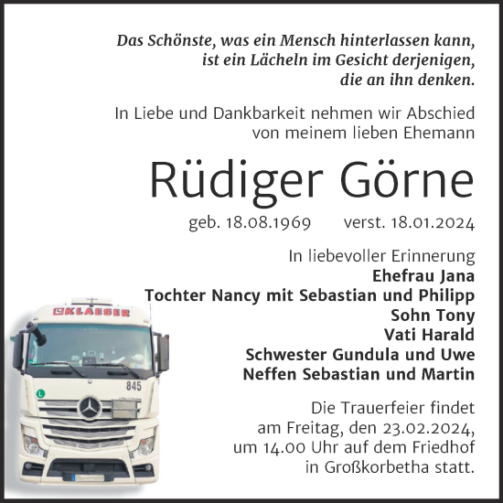 Traueranzeige von Rüdiger Görne von Trauerkombi Weißenfels