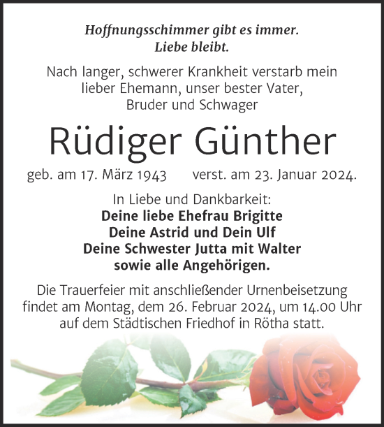 Traueranzeige von Rüdiger Günther von Trauerkombi Weißenfels