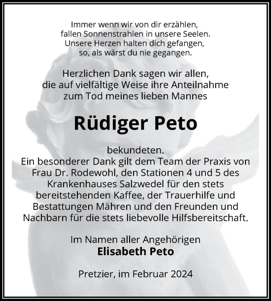 Traueranzeige von Rüdiger Peto von Volksstimme Altmark West