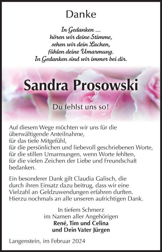 Traueranzeige von Sandra Prosowski von Volksstimme Halberstadt
