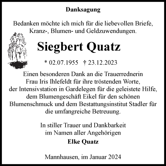 Traueranzeige von Siegbert Quatz von Volksstimme Haldensleben/Wolmirstedt