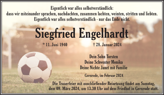 Traueranzeige von Siegfried Engelhardt von Trauerkombi Quedlinburg