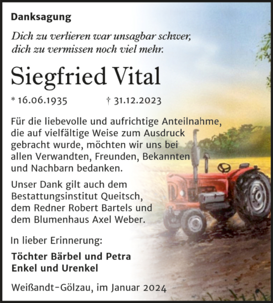 Traueranzeige von Siegfried Vital von Trauerkombi Köthen