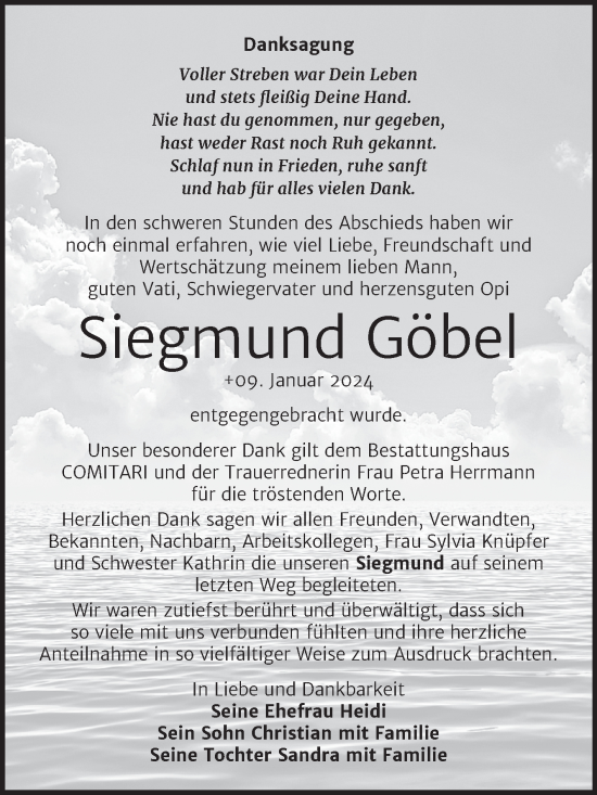 Traueranzeige von Siegmund Göbel von Trauerkombi Weißenfels