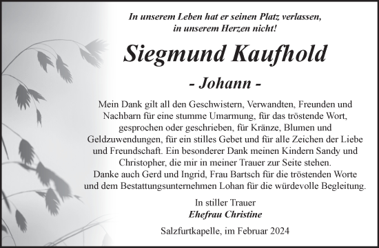 Traueranzeige von Siegmund Kaufhold von Trauerkombi Bitterfeld