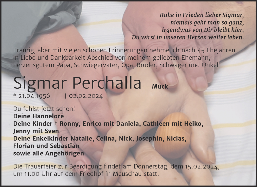 Traueranzeige für Sigmar Perchalla vom 10.02.2024 aus Trauerkombi Merseburg