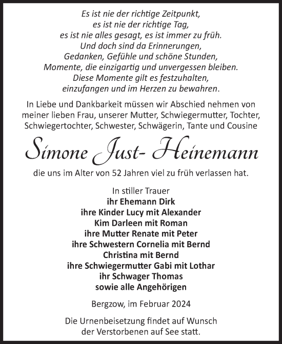 Traueranzeige von Simone Just-Heinemann von Volksstimme Burg/Genthin