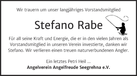 Traueranzeige von Stefano Rabe von Super Sonntag Wittenberg