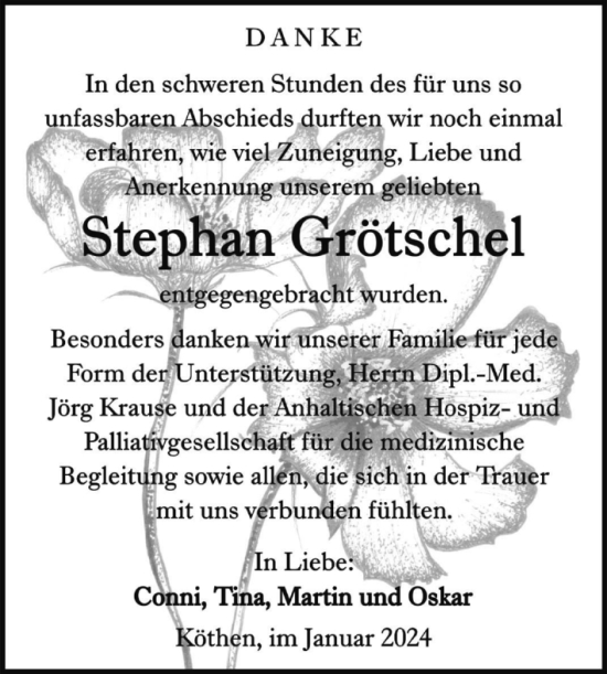 Traueranzeige von Stephan Grötschel von Trauerkombi Köthen