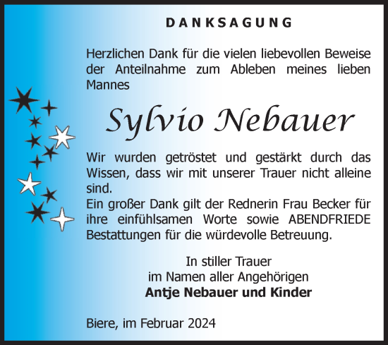 Traueranzeige von Sylvio Nebauer von Volksstimme Schönebeck
