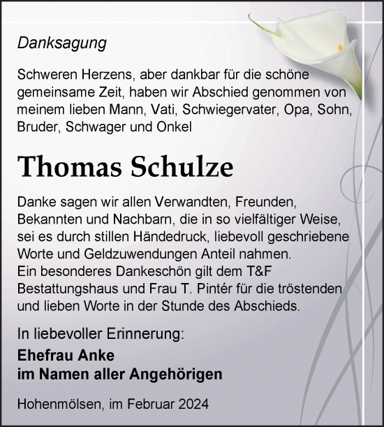 Traueranzeige von Thomas Schulze von Trauerkombi Weißenfels