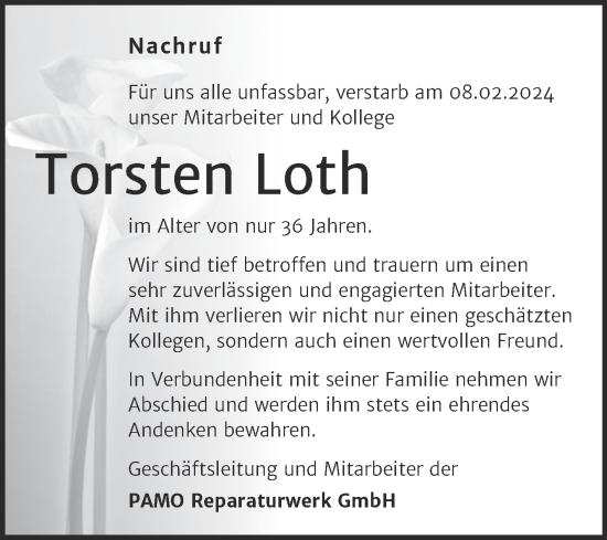 Traueranzeige von Torsten Loth von SuperSonntag Bitterfeld