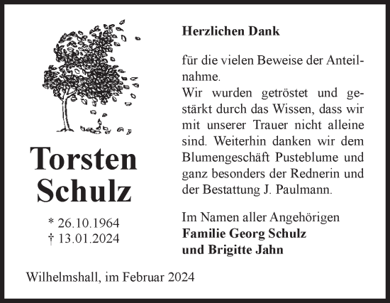 Traueranzeige von Torsten Schulz von Volksstimme Halberstadt