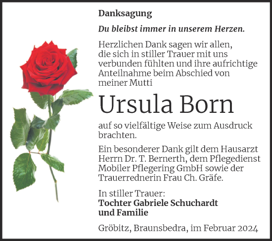 Traueranzeige von Ursula Born von Trauerkombi Weißenfels