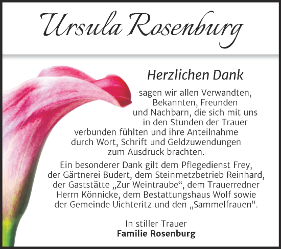 Traueranzeige von Ursula Rosenburg von Trauerkombi Weißenfels